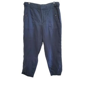 Athleta Linen Voyage Cropped Pant Blue Elastic Waist Casual Lightweight 14
